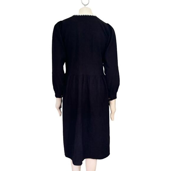 JINCHAN Corduroy Dress Black Long sleeve Button front Crochet lace trim SZ 8 - Picture 7 of 10